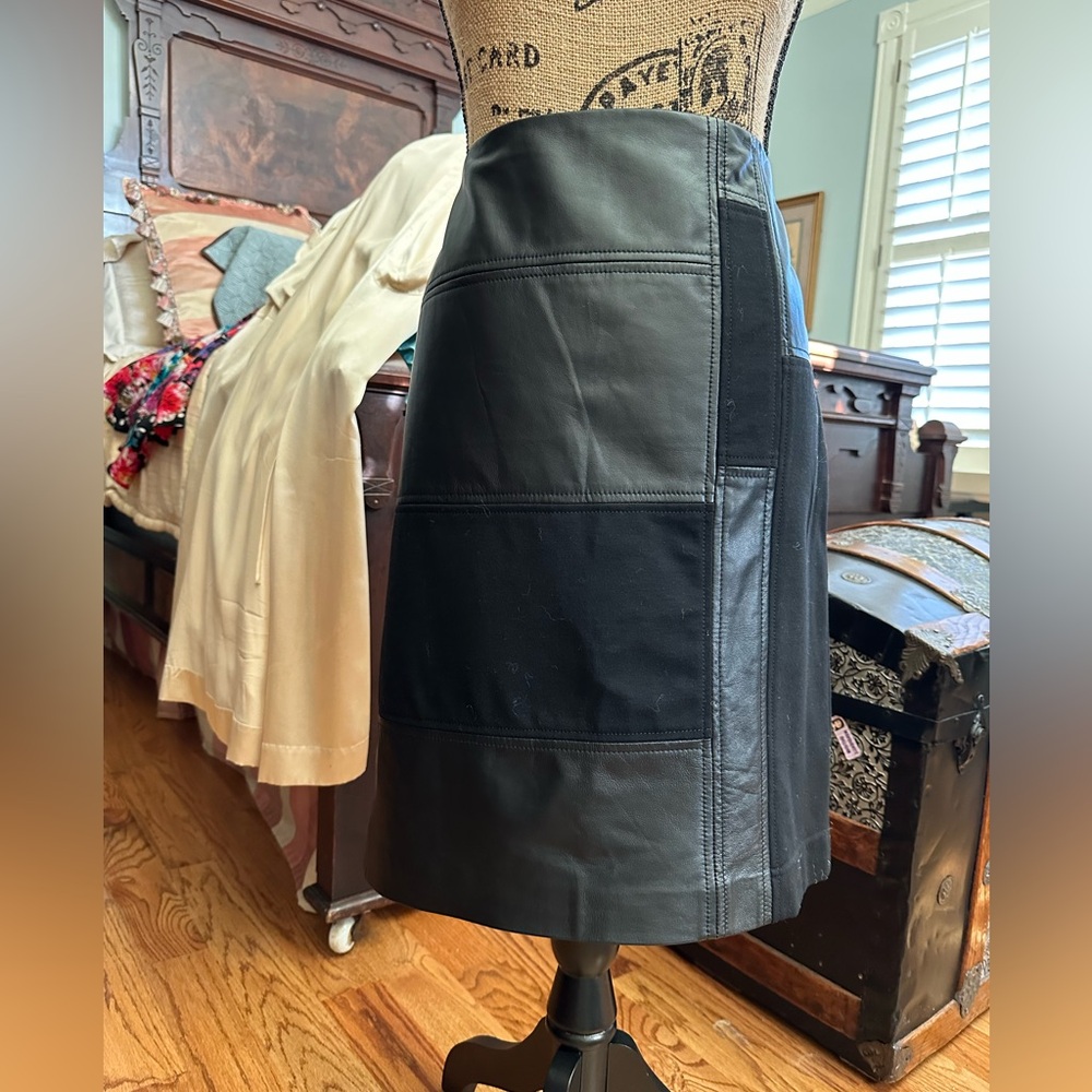 Worth black leather and wool color block skirt, lined size 10